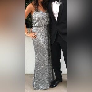 Badgley Mischka sequin silver gown Size 4
